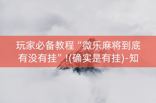 玩家必备教程“微乐麻将到底有没有挂”!(确实是有挂)-知乎