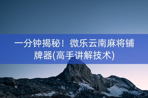 一分钟揭秘！微乐云南麻将铺牌器(高手讲解技术)