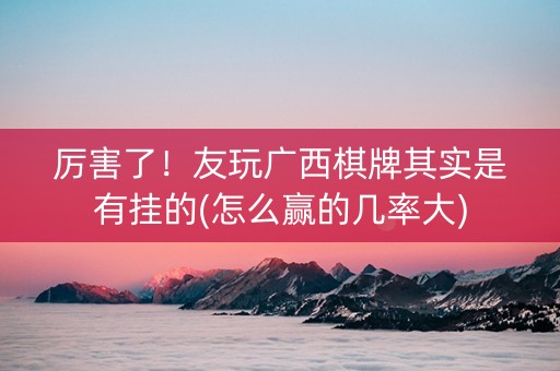 厉害了！友玩广西棋牌其实是有挂的(怎么赢的几率大)