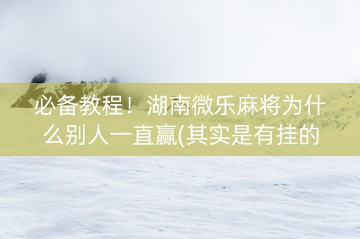 必备教程！湖南微乐麻将为什么别人一直赢(其实是有挂的)
