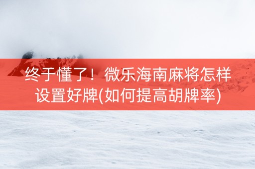 终于懂了！微乐海南麻将怎样设置好牌(如何提高胡牌率)