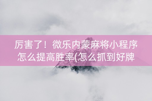 厉害了！微乐内蒙麻将小程序怎么提高胜率(怎么抓到好牌)