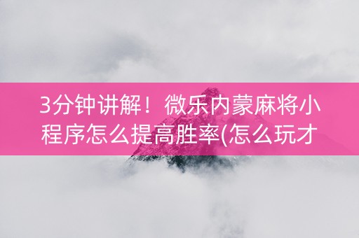 3分钟讲解！微乐内蒙麻将小程序怎么提高胜率(怎么玩才能赢)
