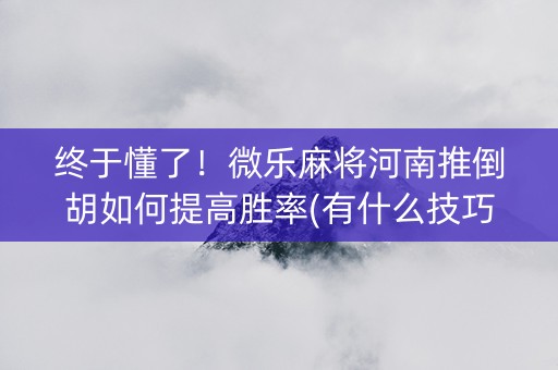 终于懂了！微乐麻将河南推倒胡如何提高胜率(有什么技巧)