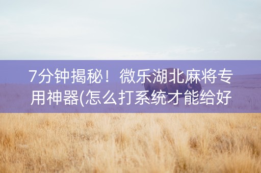 7分钟揭秘！微乐湖北麻将专用神器(怎么打系统才能给好牌)