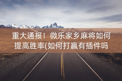 重大通报！微乐家乡麻将如何提高胜率(如何打赢有插件吗)