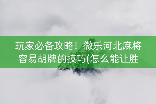 玩家必备攻略！微乐河北麻将容易胡牌的技巧(怎么能让胜率高)