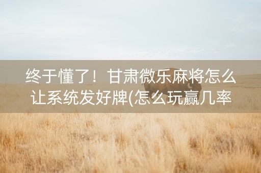 终于懂了！甘肃微乐麻将怎么让系统发好牌(怎么玩赢几率大)