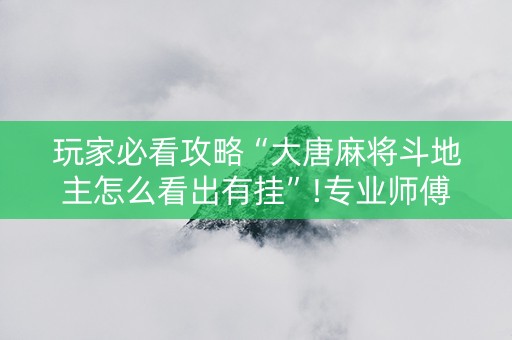 玩家必看攻略“大唐麻将斗地主怎么看出有挂”!专业师傅带你一起了解（详细教程）-知乎