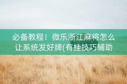必备教程！微乐浙江麻将怎么让系统发好牌(有挂技巧辅助器)