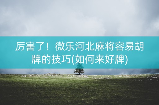 厉害了！微乐河北麻将容易胡牌的技巧(如何来好牌)