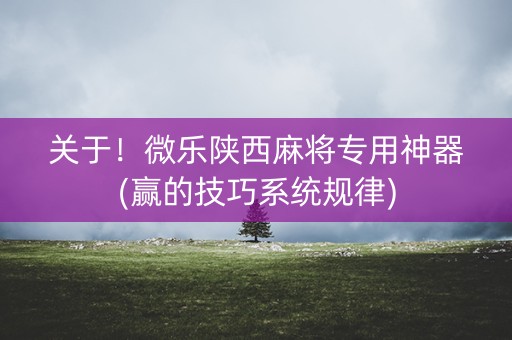 关于！微乐陕西麻将专用神器(赢的技巧系统规律)