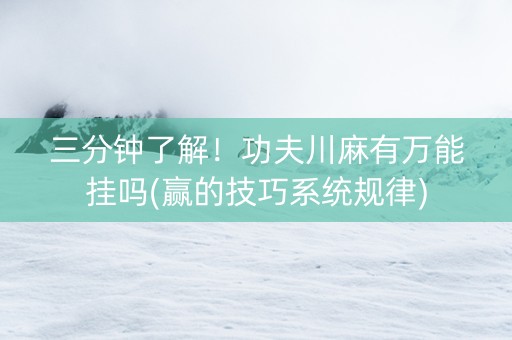 三分钟了解！功夫川麻有万能挂吗(赢的技巧系统规律)