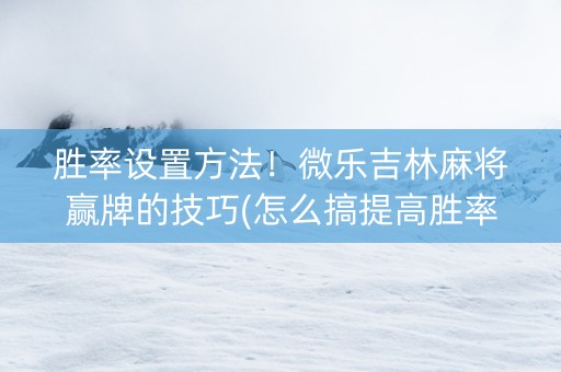 胜率设置方法！微乐吉林麻将赢牌的技巧(怎么搞提高胜率)