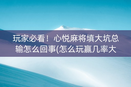 玩家必看！心悦麻将填大坑总输怎么回事(怎么玩赢几率大)