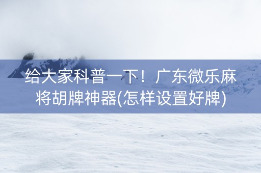 给大家科普一下！广东微乐麻将胡牌神器(怎样设置好牌)