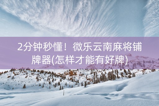 2分钟秒懂！微乐云南麻将铺牌器(怎样才能有好牌)