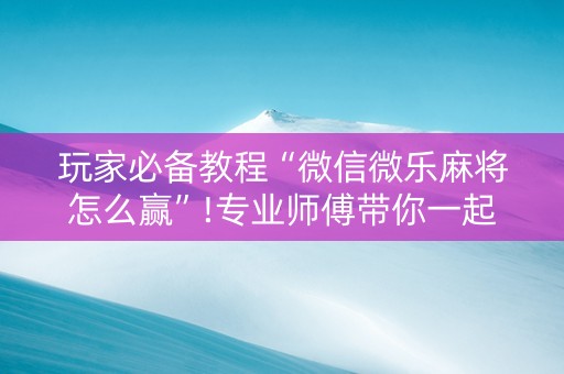 玩家必备教程“微信微乐麻将怎么赢”!专业师傅带你一起了解（详细教程）-知乎