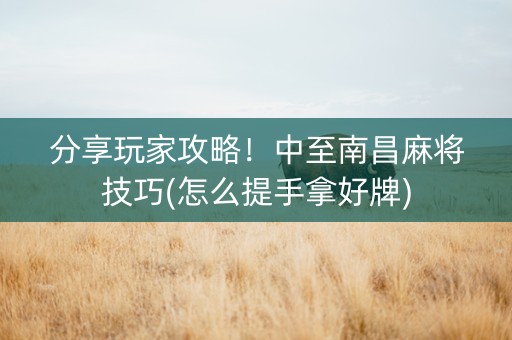 分享玩家攻略！中至南昌麻将技巧(怎么提手拿好牌)