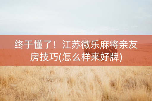终于懂了！江苏微乐麻将亲友房技巧(怎么样来好牌)