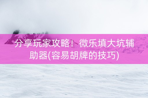 分享玩家攻略！微乐填大坑辅助器(容易胡牌的技巧)