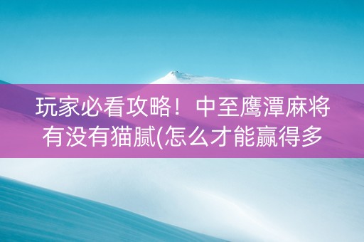 玩家必看攻略！中至鹰潭麻将有没有猫腻(怎么才能赢得多)