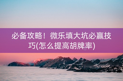 必备攻略！微乐填大坑必赢技巧(怎么提高胡牌率)