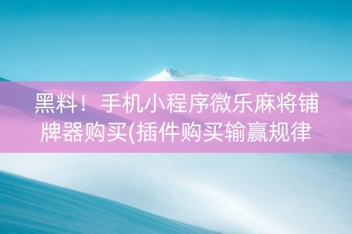 黑料！手机小程序微乐麻将铺牌器购买(插件购买输赢规律)
