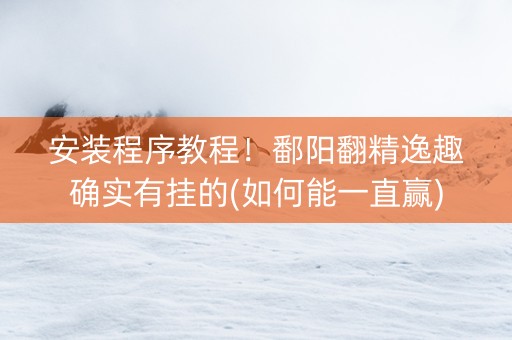 安装程序教程！鄱阳翻精逸趣确实有挂的(如何能一直赢)