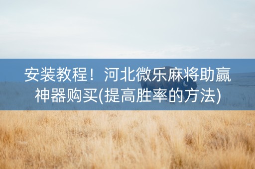 安装教程！河北微乐麻将助赢神器购买(提高胜率的方法)