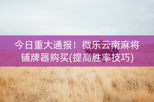 今日重大通报！微乐云南麻将铺牌器购买(提高胜率技巧)