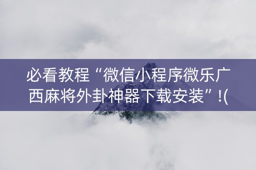 必看教程“微信小程序微乐广西麻将外卦神器下载安装”!(其实确实有挂)-知乎