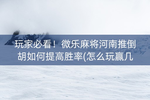 玩家必看！微乐麻将河南推倒胡如何提高胜率(怎么玩赢几率大)