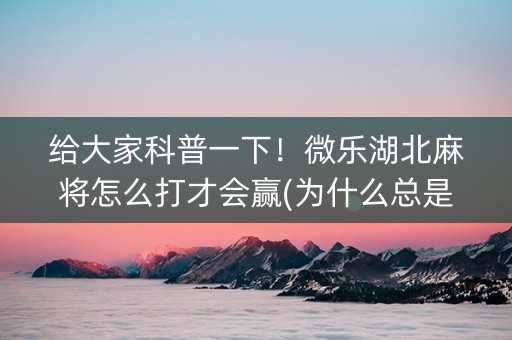给大家科普一下！微乐湖北麻将怎么打才会赢(为什么总是输)