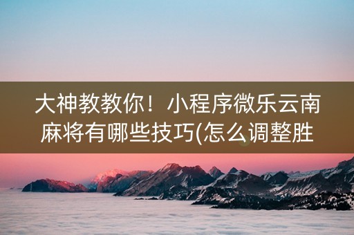 大神教教你！小程序微乐云南麻将有哪些技巧(怎么调整胜率)