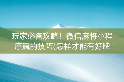 玩家必备攻略！微信麻将小程序赢的技巧(怎样才能有好牌)