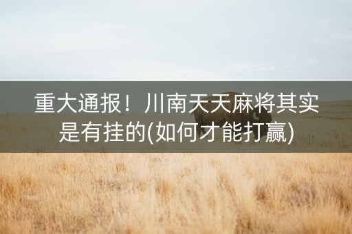 重大通报！川南天天麻将其实是有挂的(如何才能打赢)