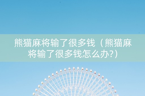 熊猫麻将输了很多钱（熊猫麻将输了很多钱怎么办?）