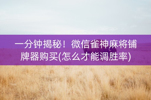 一分钟揭秘！微信雀神麻将铺牌器购买(怎么才能调胜率)