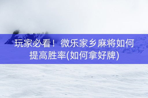 玩家必看！微乐家乡麻将如何提高胜率(如何拿好牌)