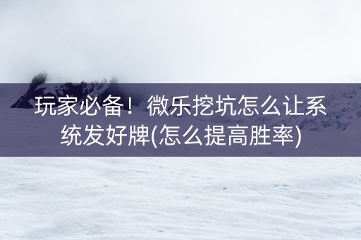 玩家必备！微乐挖坑怎么让系统发好牌(怎么提高胜率)