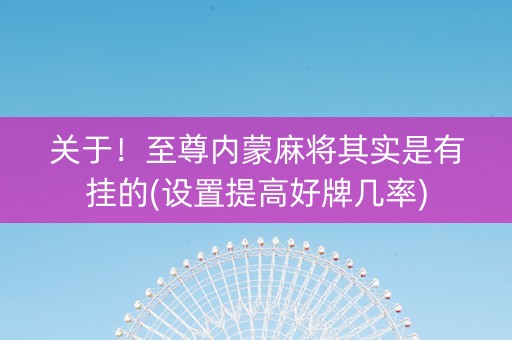 关于！至尊内蒙麻将其实是有挂的(设置提高好牌几率)