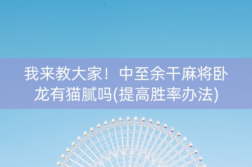 我来教大家！中至余干麻将卧龙有猫腻吗(提高胜率办法)