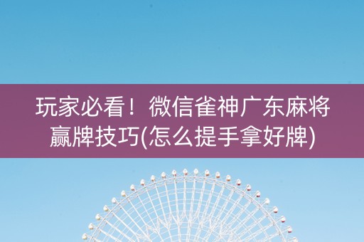 玩家必看！微信雀神广东麻将赢牌技巧(怎么提手拿好牌)