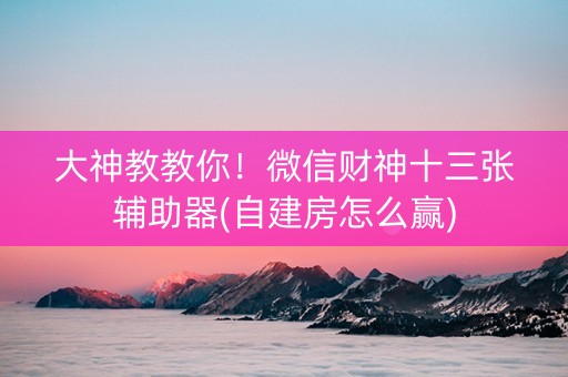 大神教教你！微信财神十三张辅助器(自建房怎么赢)