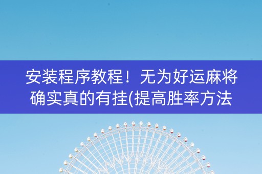 安装程序教程！无为好运麻将确实真的有挂(提高胜率方法)
