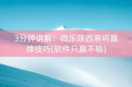 3分钟讲解！微乐陕西麻将赢牌技巧(软件只赢不输)