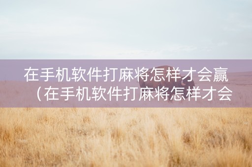在手机软件打麻将怎样才会赢（在手机软件打麻将怎样才会赢到钱）