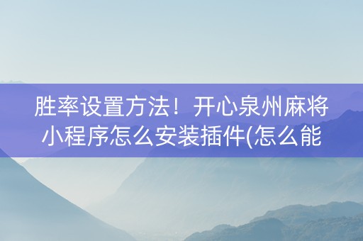 胜率设置方法！开心泉州麻将小程序怎么安装插件(怎么能调好牌)