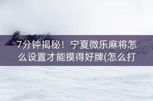 7分钟揭秘！宁夏微乐麻将怎么设置才能摸得好牌(怎么打才会赢)